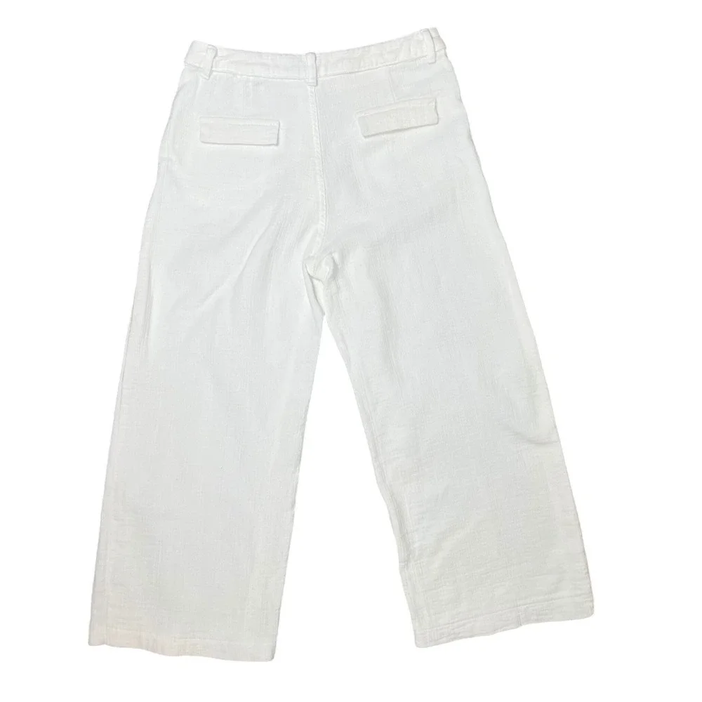 Zara White Textured Wide Leg High Waisted Pants Coastal Classic  Large‎